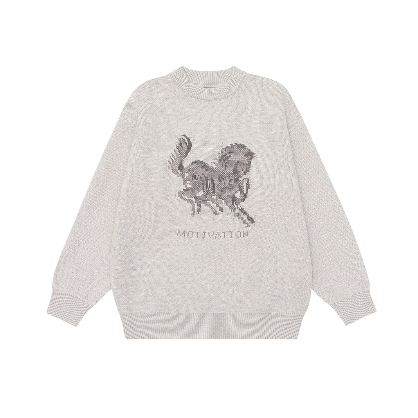 Horse Embroidery Knitwear Loose Casual Unisex Sweater