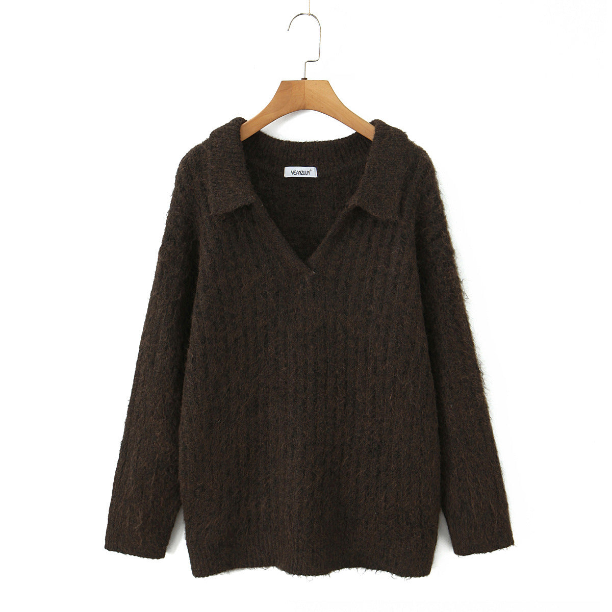 V-neck long sleeved loose casual knitted sweater