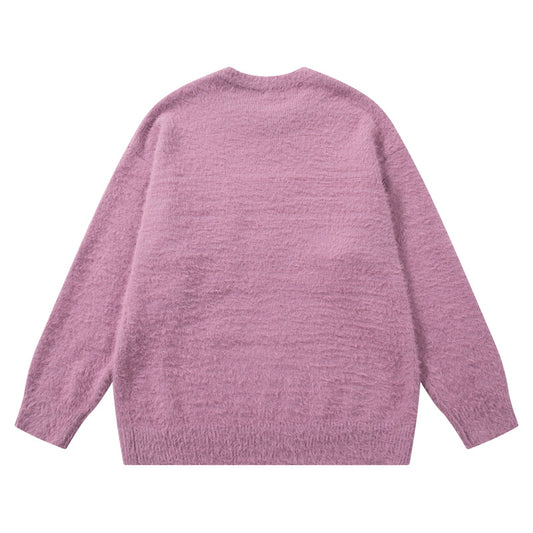 Original Trendy Brand Knit Sweater Men's Applique Embroidery Round Neck Casual Inner Wear Couple Basic Knitwear