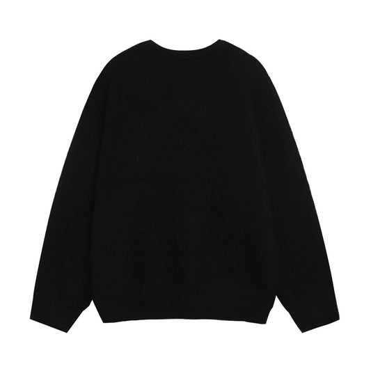 Big Size Elegant Rose Jacquard Knitwear for Men and Women, Loose Lazy Style Soft Gray Sweater