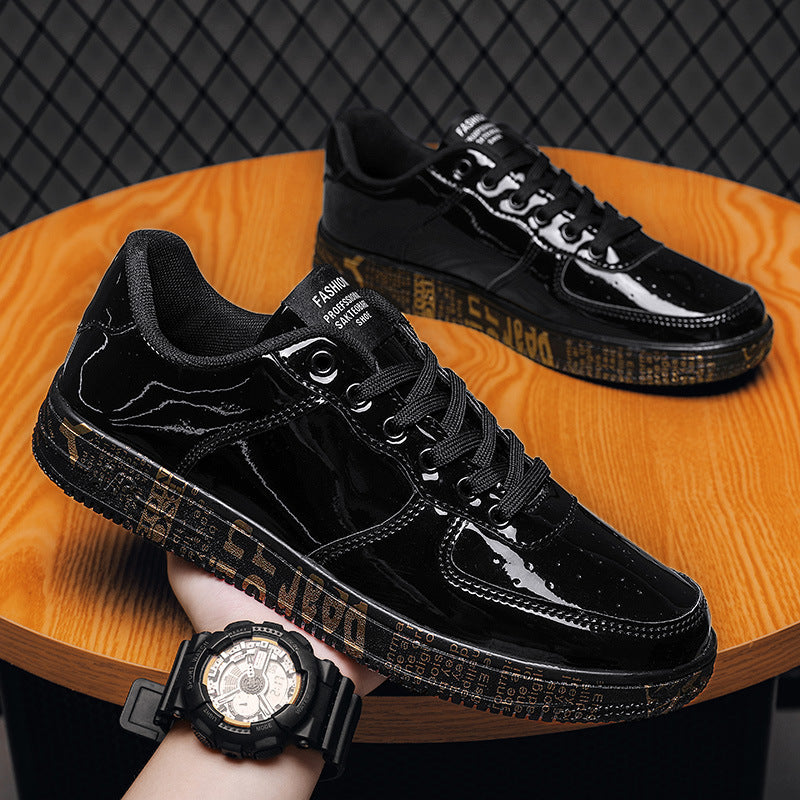Men's fashionable casual all-match shiny leather panel shoes