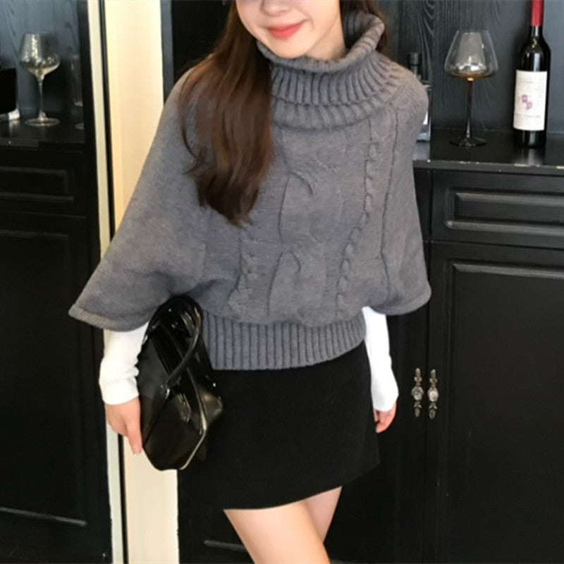 Fall Soft Knit Sweater with 3/4 Sleeves, Loose Fit, Casual Top, Vintage Khaki High Neck Pullover for Women