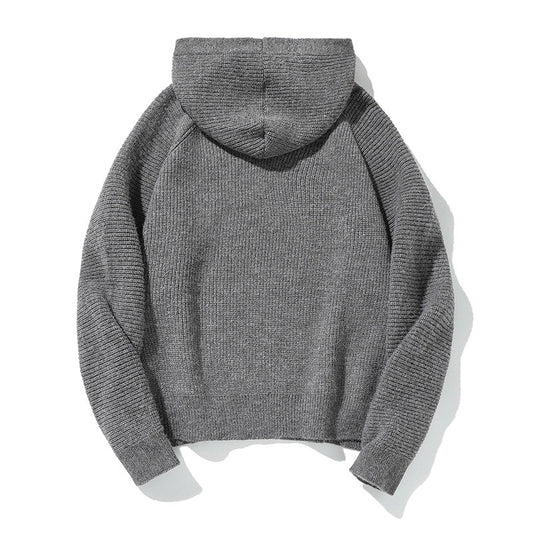 Simple Solid Color Hooded Ribbed Cuff Warm Casual Crewneck Sweater