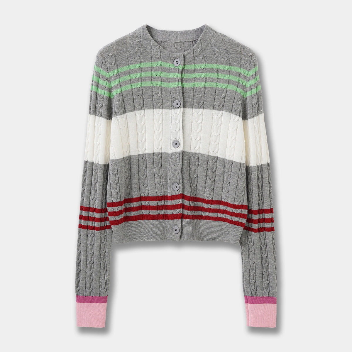 Color Block Stripe Knit Cardigan Women Loose Long Sleeve Wool Blend Soft Outerwear