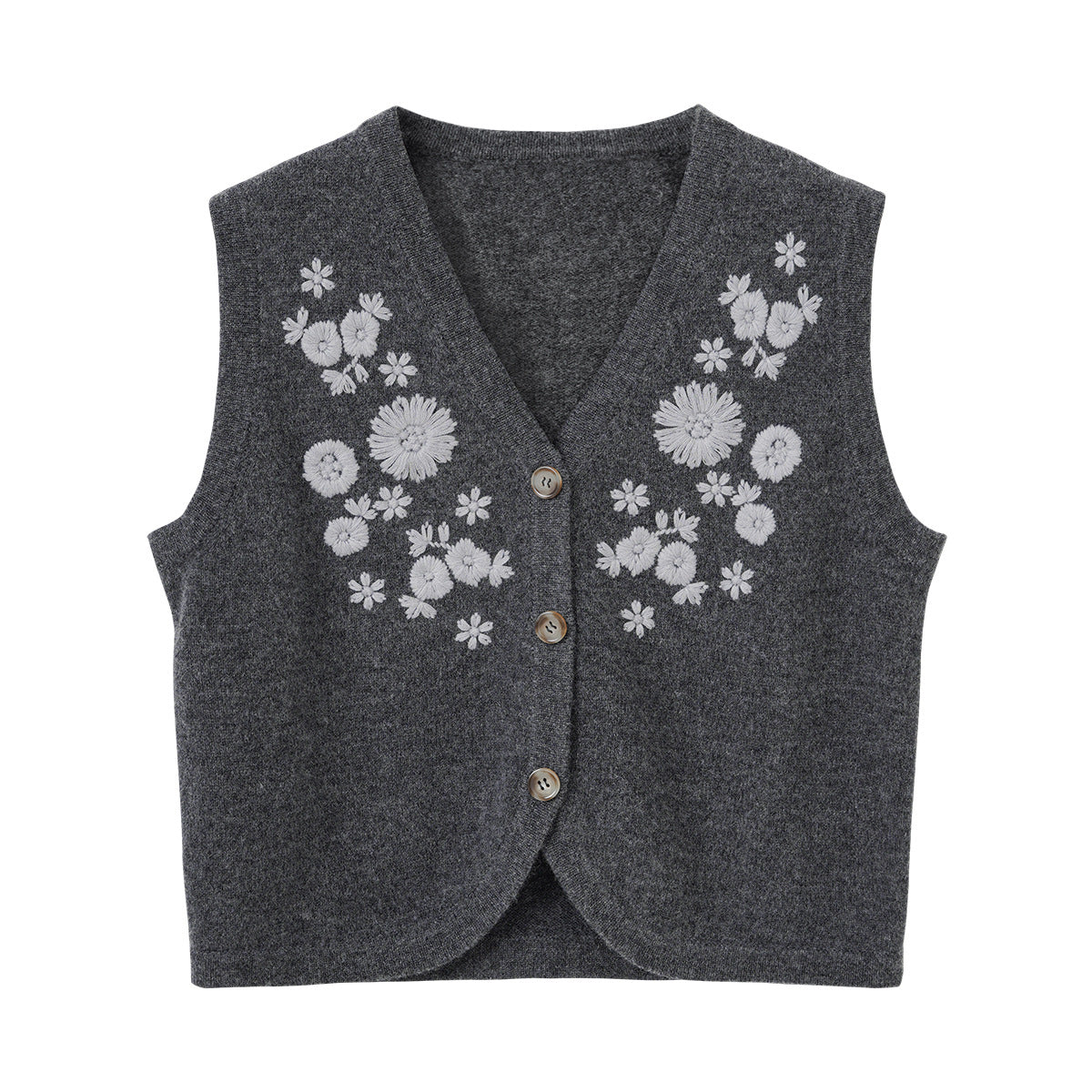 Lace Knit Vest with Floral Embroidery V-Neck Sleeveless Cardigan Slim Fit Knit Top