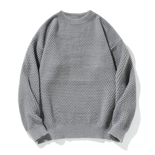 Pineapple Pattern Knit Sweater Men Round Neck Inner Layer Loose Fit Knitwear