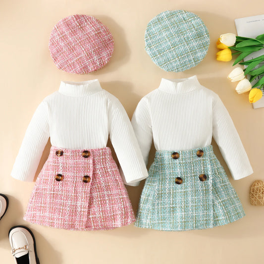 ma&baby 6M-3Y Toddler Infant Newborn Baby Girls Clothes Sets Knit Long Sleeve Tops Plaid Skrits Hat Fall Spring Outfits D05