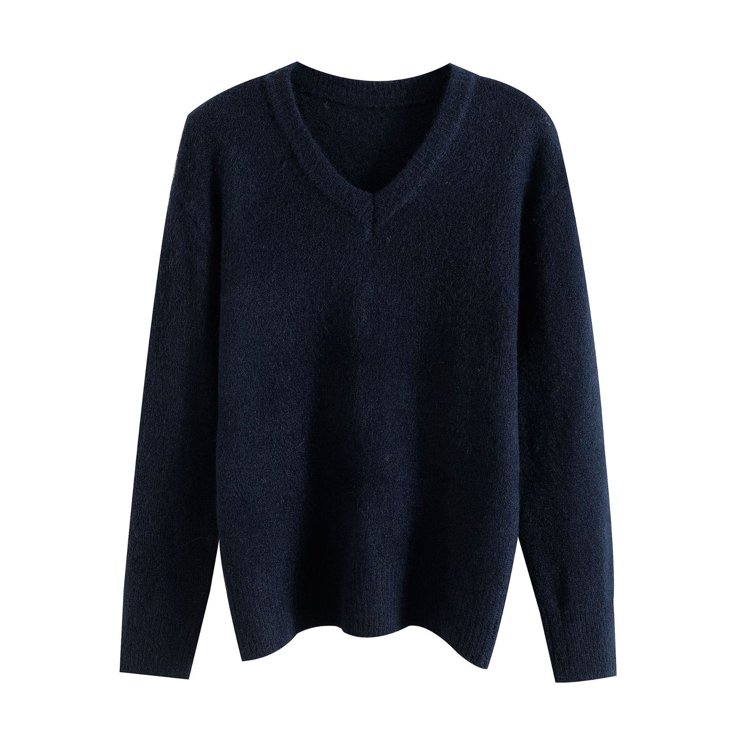 Solid color V-neck long sleeved pullover lazy and loose casual sweater