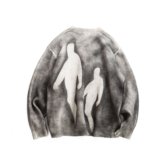 Dye-Printed Human Figure Design Casual Loose Knitwear