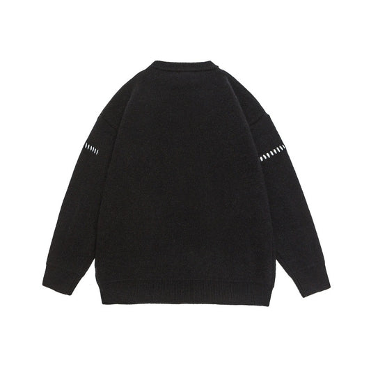 Casual Knit Sweater with Letter Unisex Loose Fit