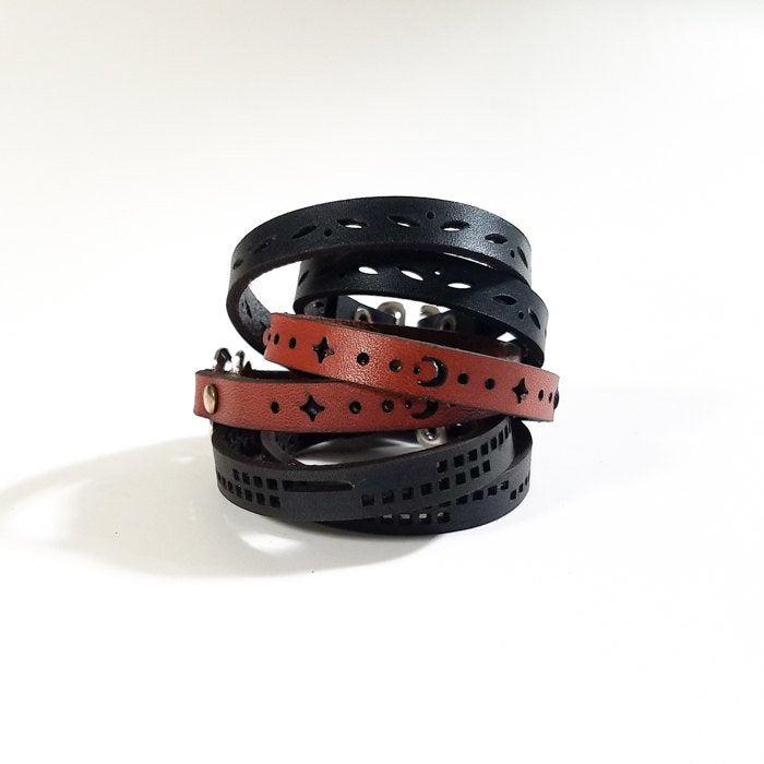 Leather Double Wrap Bracelet - sun & moon