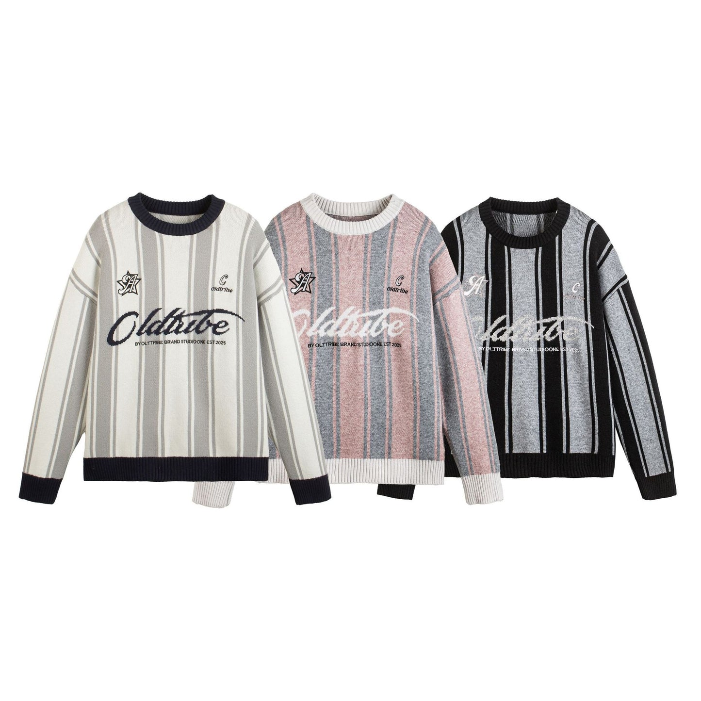 Sporty College Style Color-Blocked Letter Jacquard Loose Knit Sweater