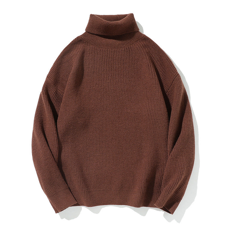 Simple Solid Color High Neck Sweater Unisex Loose Casual Basic