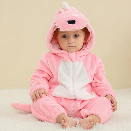 New children's flannel crawling clothes, baby jumpsuit, baby pajamas, cross-border dinosaur jumpsuit