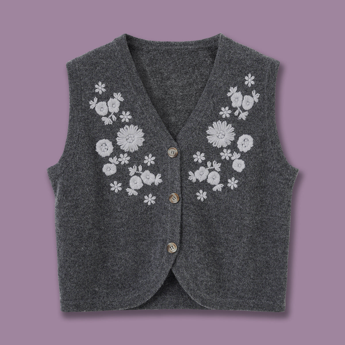 Lace Knit Vest with Floral Embroidery V-Neck Sleeveless Cardigan Slim Fit Knit Top