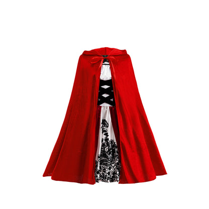 Halloween Kids Costume Set for Girls Silk Dress with Hooded Cape Role Play Outfit