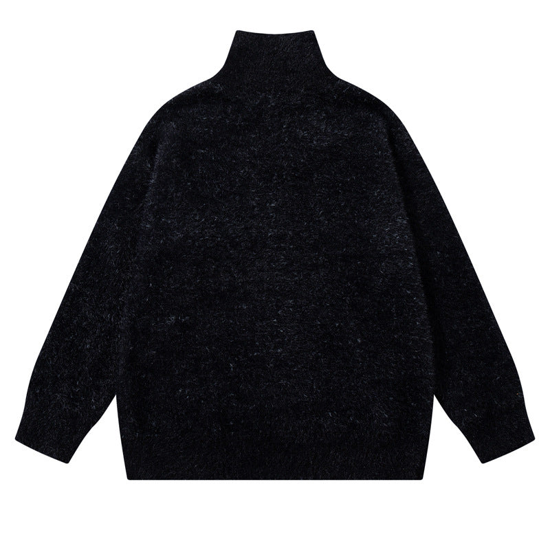 Style Retro Creative Pattern Jacquard Knit Sweater Unisex Trendy Cool Loose Half-Zip Top