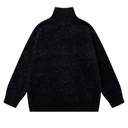 Style Retro Creative Pattern Jacquard Knit Sweater Unisex Trendy Cool Loose Half-Zip Top