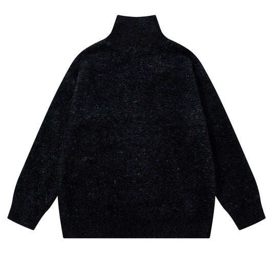 Style Retro Creative Pattern Jacquard Knit Sweater Unisex Trendy Cool Loose Half-Zip Top