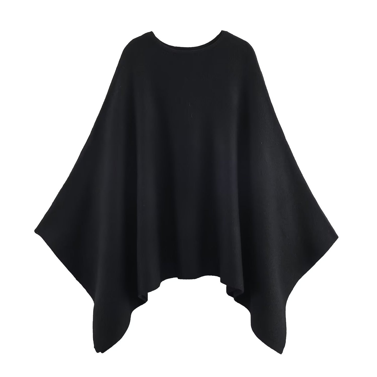 Temperament Round Neck Cloak Long Sleeve Solid Color Knitted Shirt for Women