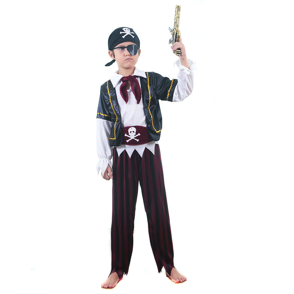 Halloween Children's Pirate Costume, Kids Stage Performance Role Play Cosplay Outfit Set