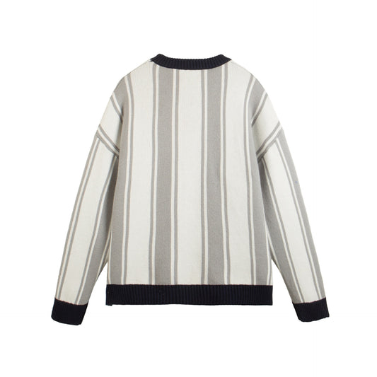 Sporty College Style Color-Blocked Letter Jacquard Loose Knit Sweater