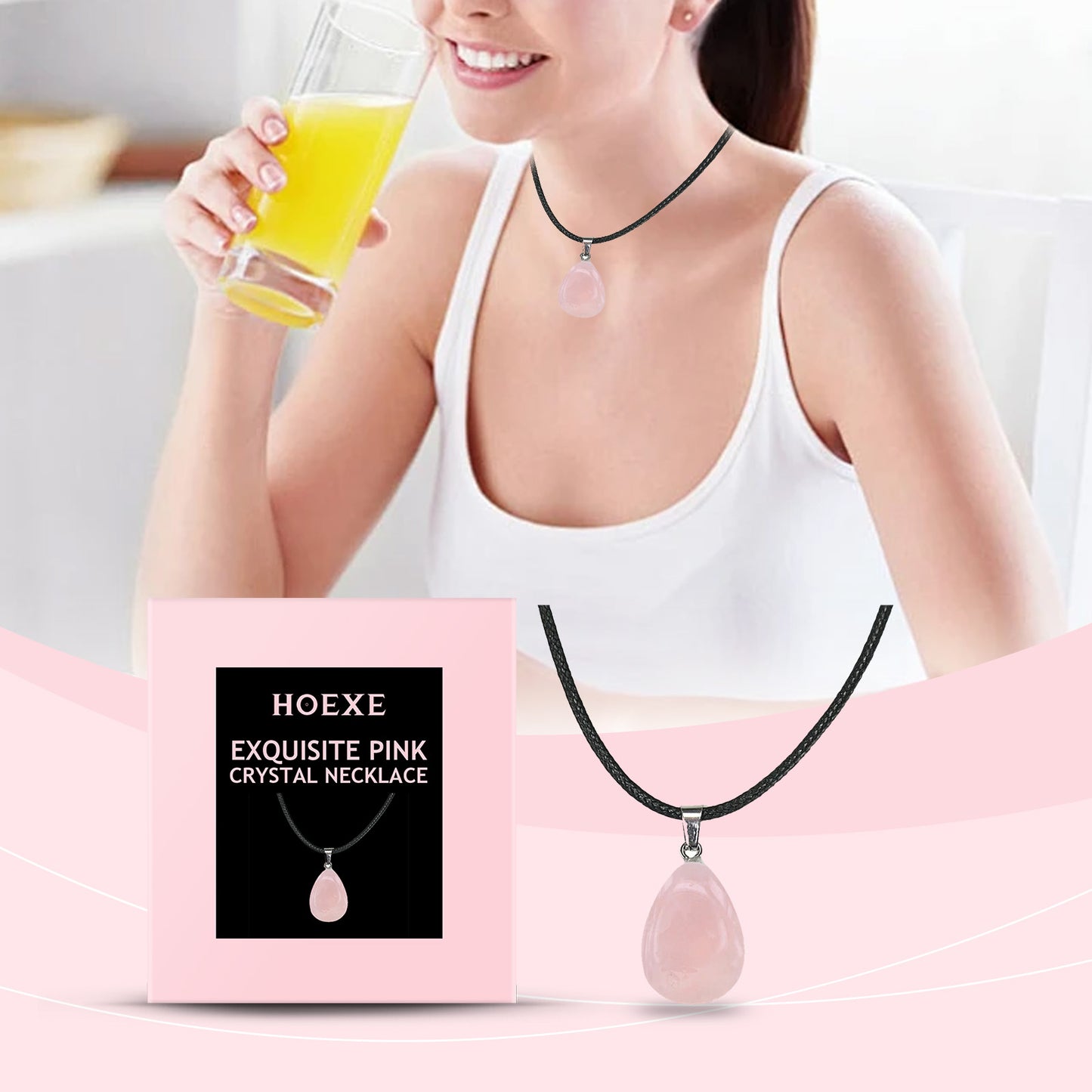 Hoexe Exquisite Powder Crystal Necklace Light Luxury