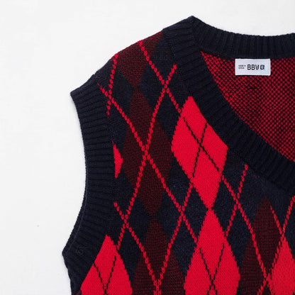 Casual versatile V-neck sleeveless diamond patterned vest top for women