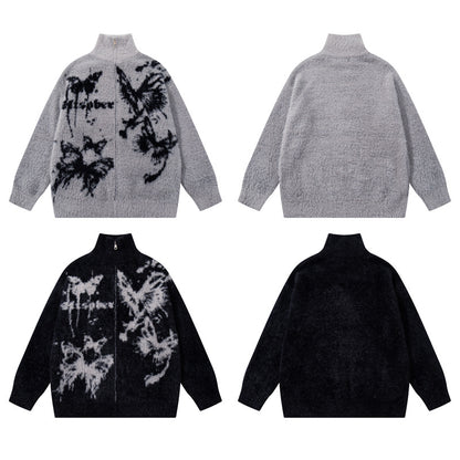 Street Style Design Butterfly Jacquard  High Street Knitwear Lazy Soft Loose Casual Chinese Style Sweater