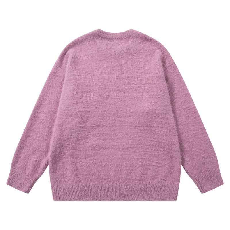 Original Trendy Brand Knit Sweater Men's Applique Embroidery Round Neck Casual Inner Wear Couple Basic Knitwear