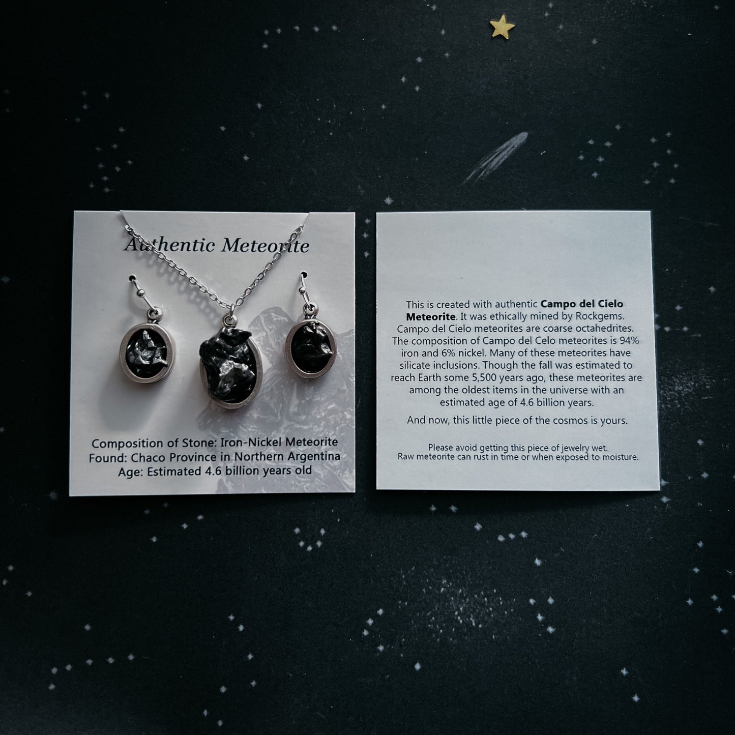 Meteorite Jewelry Set - Teardrop Necklace and Earrings