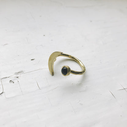 CLEARANCE Crescent Moon Ring with Black Onyx