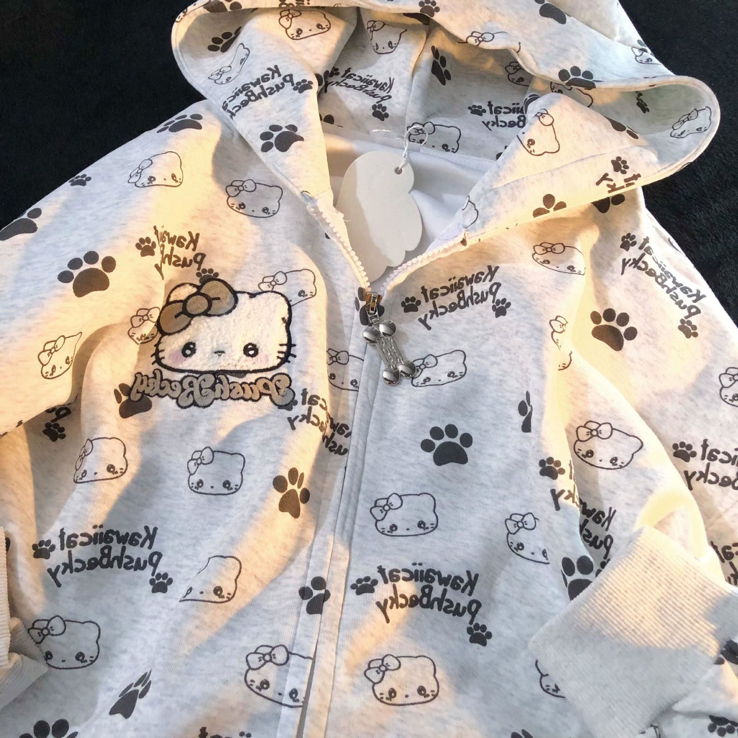 Casual Loose Cardigan Sweater with Cute Cat Embroidery for Women