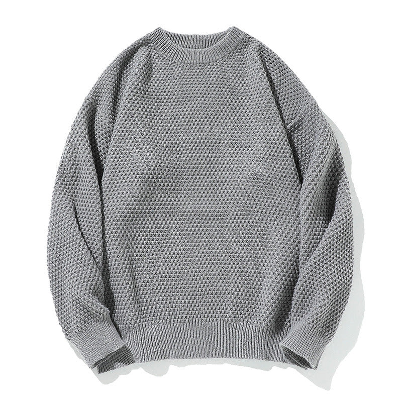 Pineapple Pattern Knit Sweater Men Round Neck Inner Layer Loose Fit Knitwear