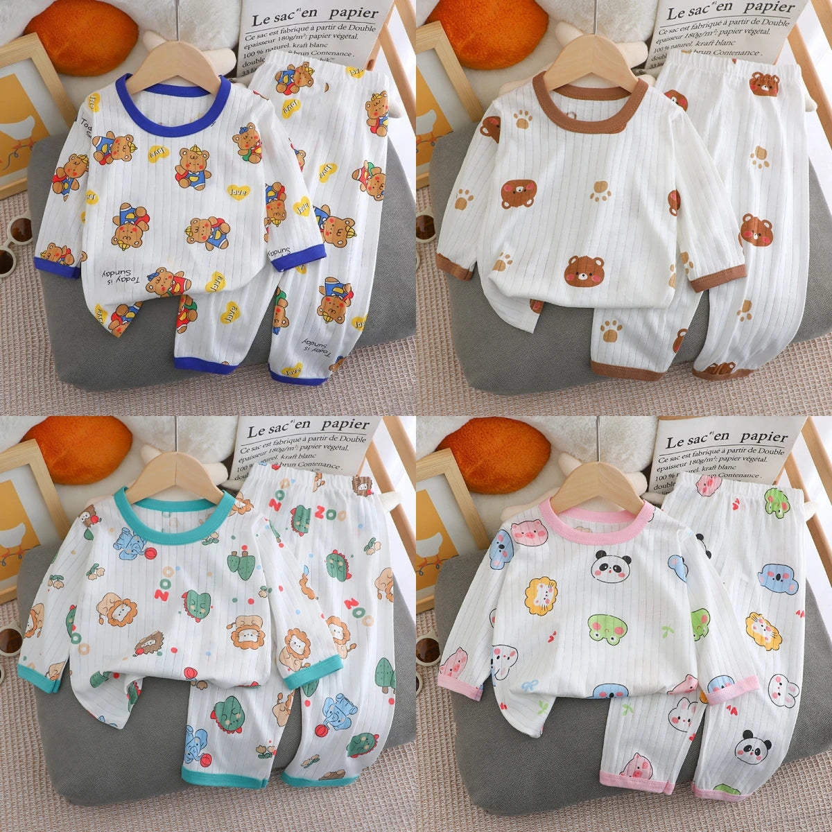 New Summer Children's Long-sleeved Trousers Home Clothes Set Cotton Underwear Baby Thin Pajamas Children Clothing