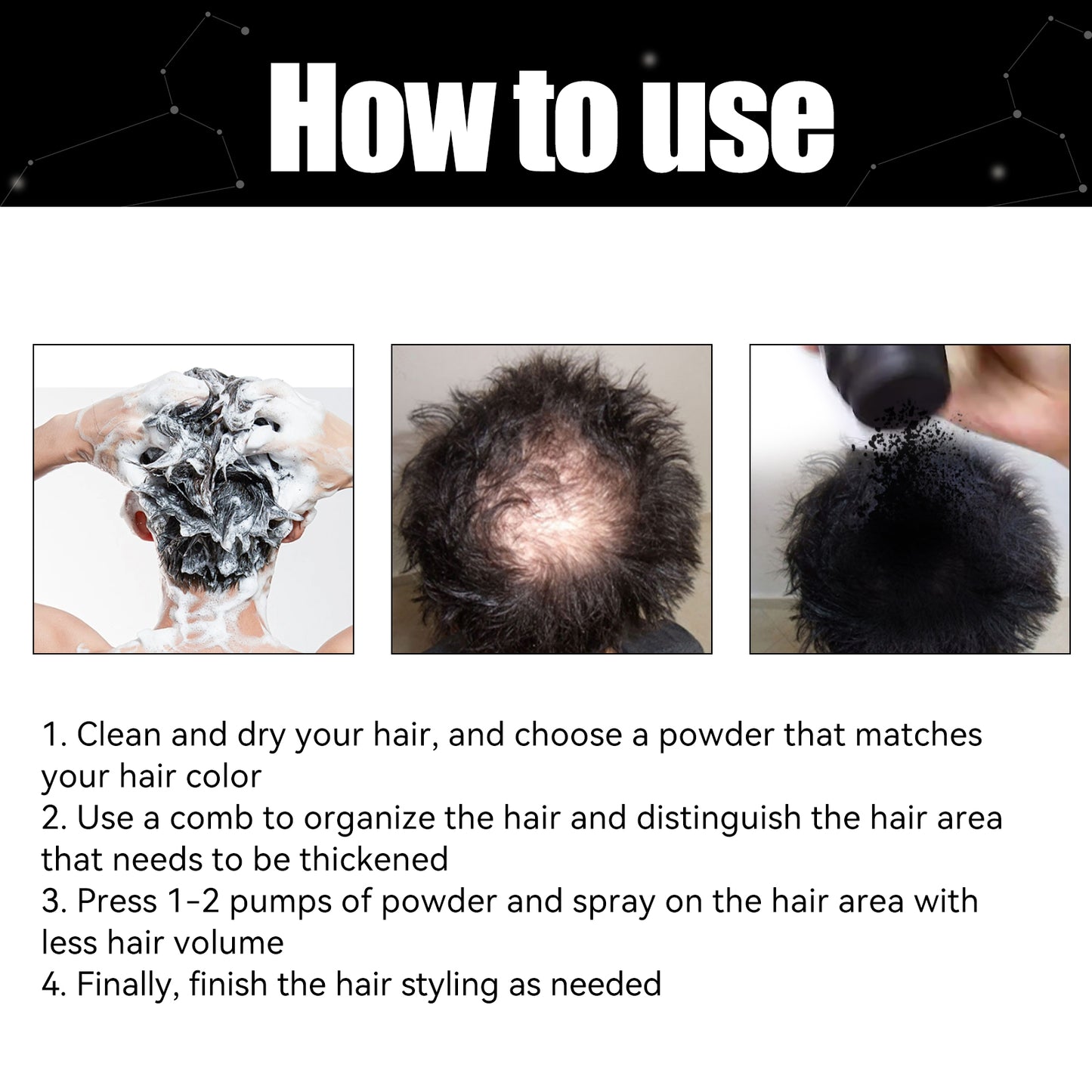 East Moon Hair Thickening Fiber Powder, Multi-Functional Hair Color Filler Hair Seam Hairline Powder