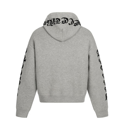 Vintage Unisex Knitwear Letter Jacquard Street Fashion Men's Hooded Cardigan Sweater