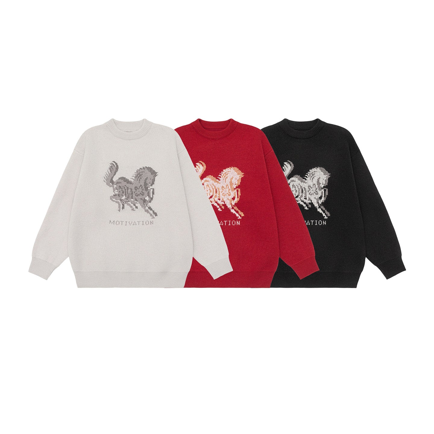 Horse Embroidery Knitwear Loose Casual Unisex  Sweater