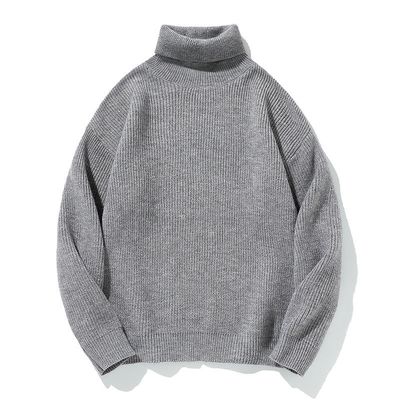 Simple Solid Color High Neck Sweater Unisex Loose Casual Basic