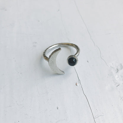 CLEARANCE Crescent Moon Ring with Black Onyx