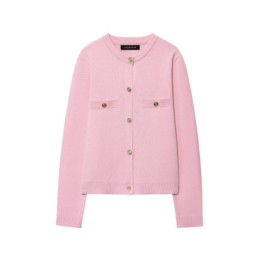 Round neck long sleeved single breasted four-color knitted sweater for women