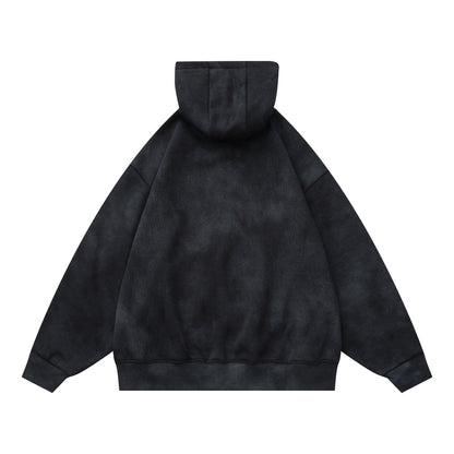 Washed Distressed Loose Fleece Hooded Pullover Sweatshirt