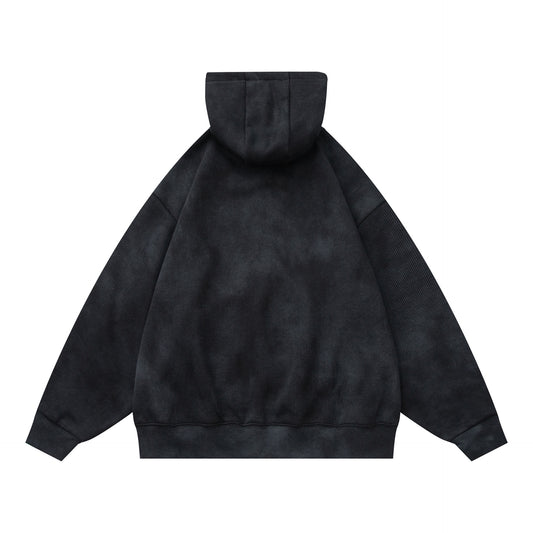 Washed Distressed Loose Fleece Hooded Pullover Sweatshirt