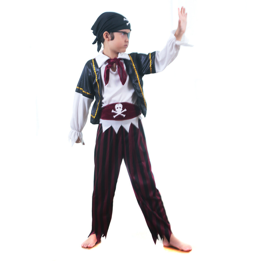 Halloween Children's Pirate Costume, Kids Stage Performance Role Play Cosplay Outfit Set