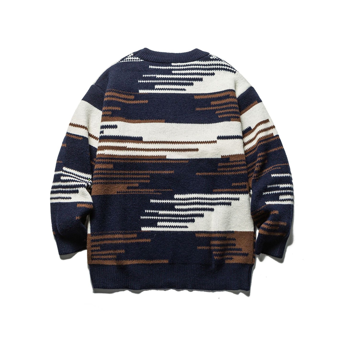 Color-Blocking Jacquard Loose Bohemian Style Crewneck Sweater