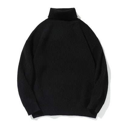 Simple Solid Color High Neck Sweater Unisex Loose Casual Basic