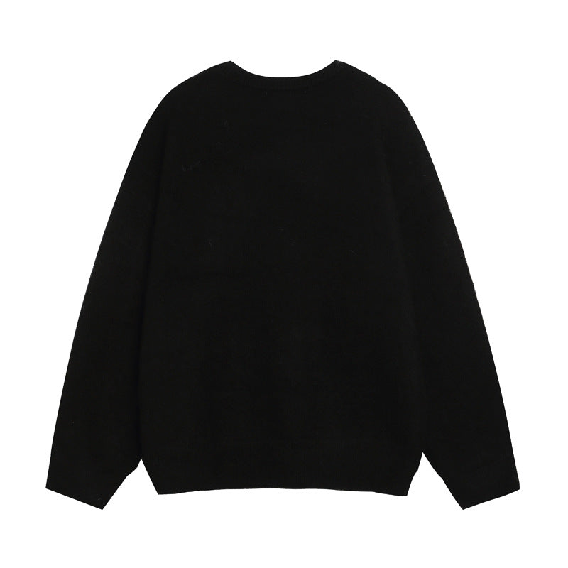 Big Size Elegant Rose Jacquard Knitwear for Men and Women, Loose Lazy Style Soft Gray Sweater