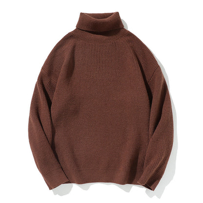 Simple Solid Color High Neck Sweater Unisex Loose Casual Basic