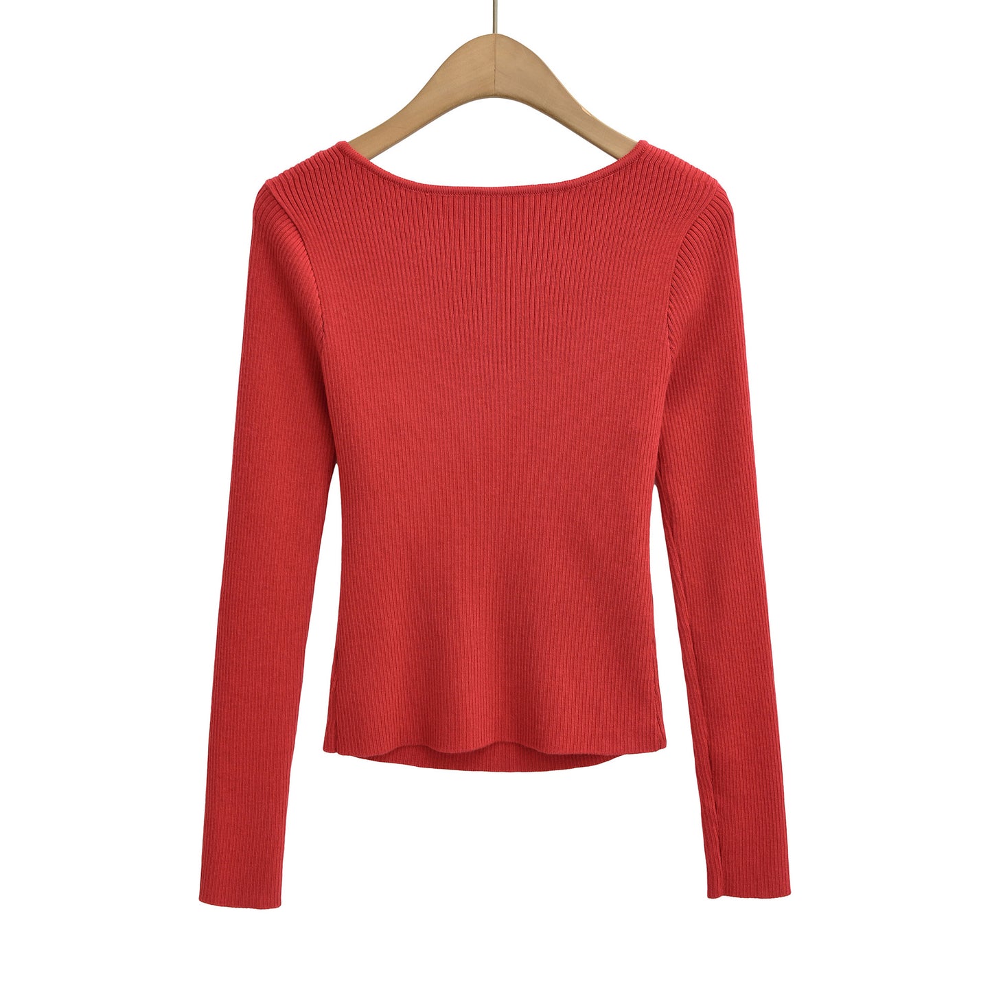 Retro style cross V-neck long sleeved threaded elastic slim fit waist knit sweater