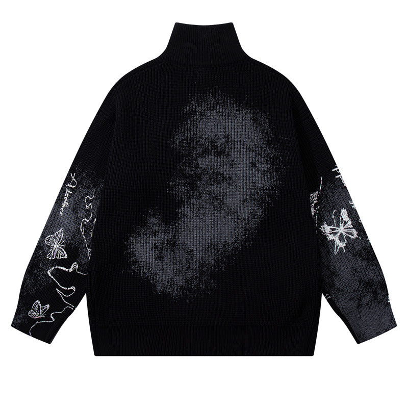 Original Trendy Brand Butterfly Splatter Graffiti Cardigan Sweater Street Style Edgy Cool Couple Knitwear Jacket